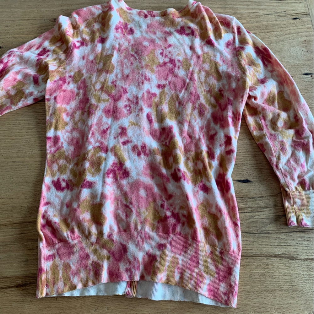 Caslon Watercolor 3/4 Sleeve Cardigan Button Up Pink Tan Women’s Medium Preloved - Picture 8 of 8